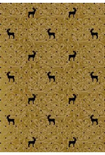 Kerstpapier Bruin Kraft Du Monde Reindeer Goud Zwart 30cm x 100 meter