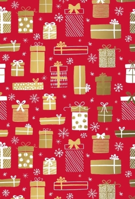 Kerstpapier presents Rood Goud 30cm x 200meter