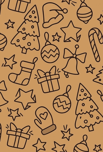 Kerstpapier Bruin Kraft Kersticonen Kraft 50cm  x 250meter