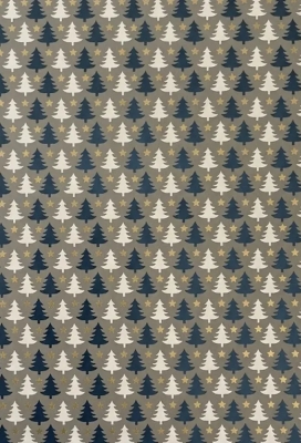 Kerstpapier Coated Papier Kerst tree  Wit Zwart Star 30cm  x 200meter