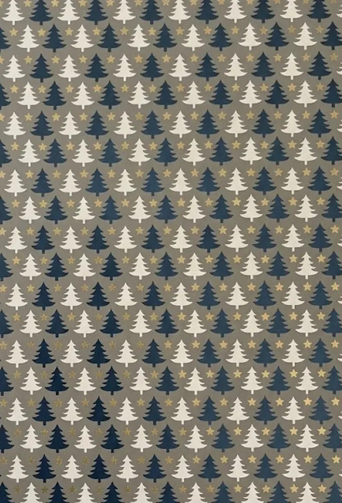 Kerstpapier Coated Papier Kerst tree  Wit Zwart Star 30cm  x 200meter