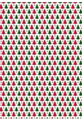 Kerstpapier de Luxe Mini Trees Wit & Rood & Groen 30cm x 200meter