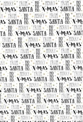Kerstpapier Coated Xmas White Black Gold 30cm x 200meter