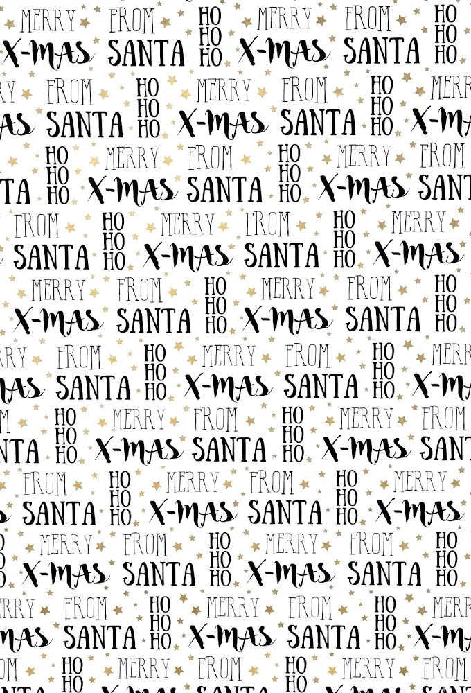 Kerstpapier Coated Xmas White Black Gold 30cm x 200meter