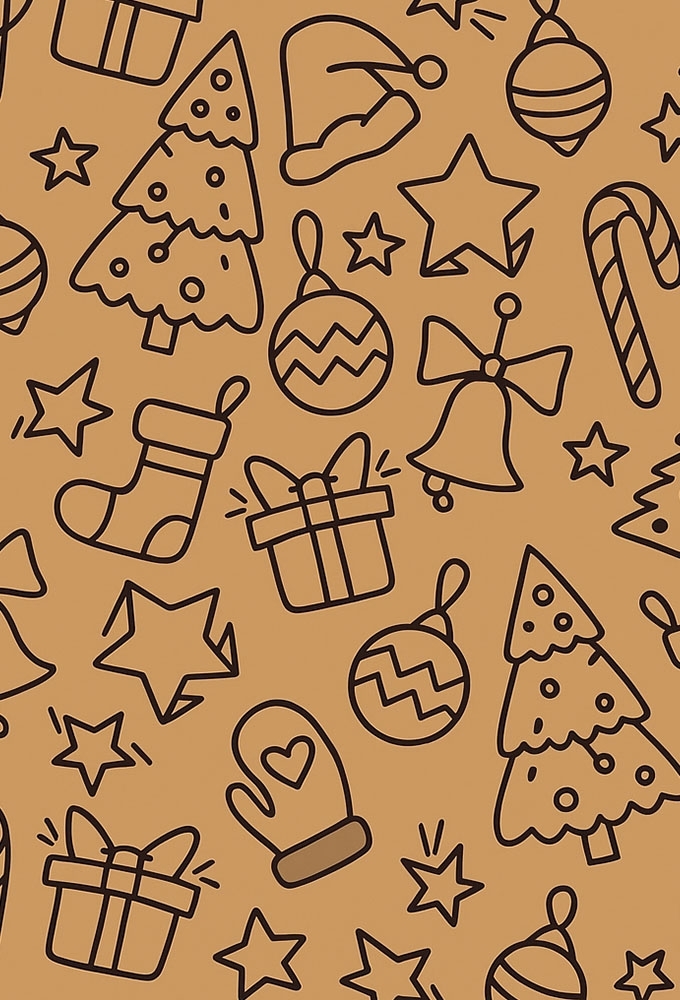 Kerstpapier Bruin Kraft Kersticonen Kraft 70cm  x 250meter