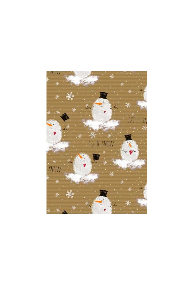 Kerstpapier Bruin Kraft Cute Snowman 70cm x 250meter