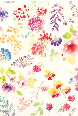 Geschenkpapier Coated Dubbelzijdig aquarel flowers Green 50cm x 200met