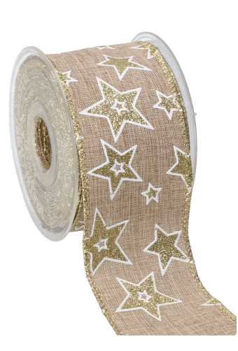 Luxe Kadolint & IJzerdraad Naturel Glitters Sterren 63mm x 10meter