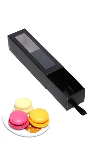 Macarondoosjes 1 Ladeboxje Zwart Glans 15.5x4.3x4.5cm 7stuks