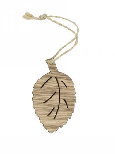 Houten Decoratie Leaf Met Koord 6.2x3.6cm 24stuks