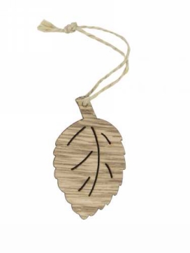 Houten Decoratie Leaf Met Koord 6.2x3.6cm 24stuks