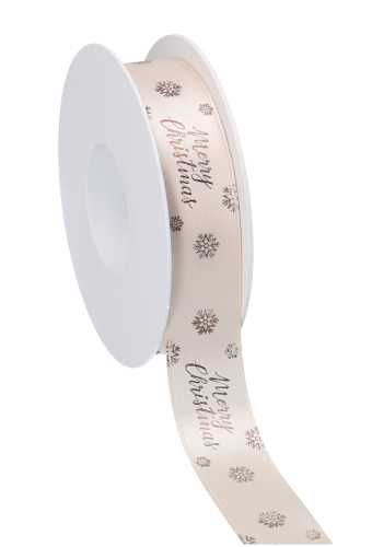 Kadolint Satijn Lint Merry Christmas Creme & Taupe 25mm x 25 meter