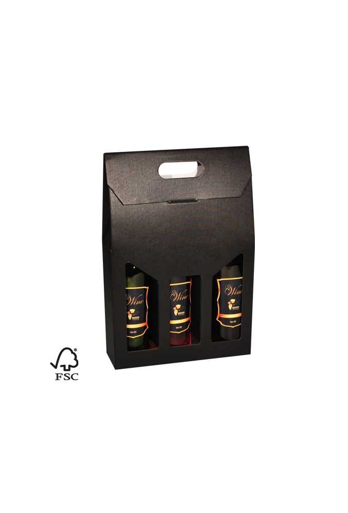 AKTIE Wijnverpakking Draagdoos Black 3 fles 27x9x35cm FSC® 50stuks