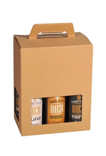 Bierverpakking Draagdoos Kraft voor 6 flesjes Bier 33cl FSC® 50stuks