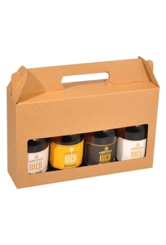 Bierverpakking Kraft 4 flesjes Met Handgreep Bier Dikbuik FSC® 50st