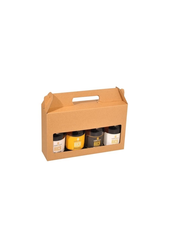 Bierverpakking Kraft 4 flesjes Met Handgreep Bier Dikbuik FSC® 50st