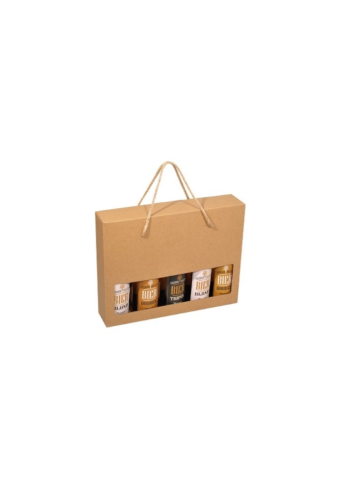 Bierverpakking Kraft 5 Flesjes & Koord FSC® 50stuks