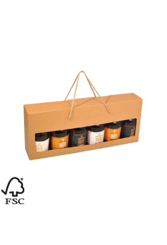 Bierverpakking Kraft 6 flesjes Met Koord Bier Dikbuik FSC® 50stuks