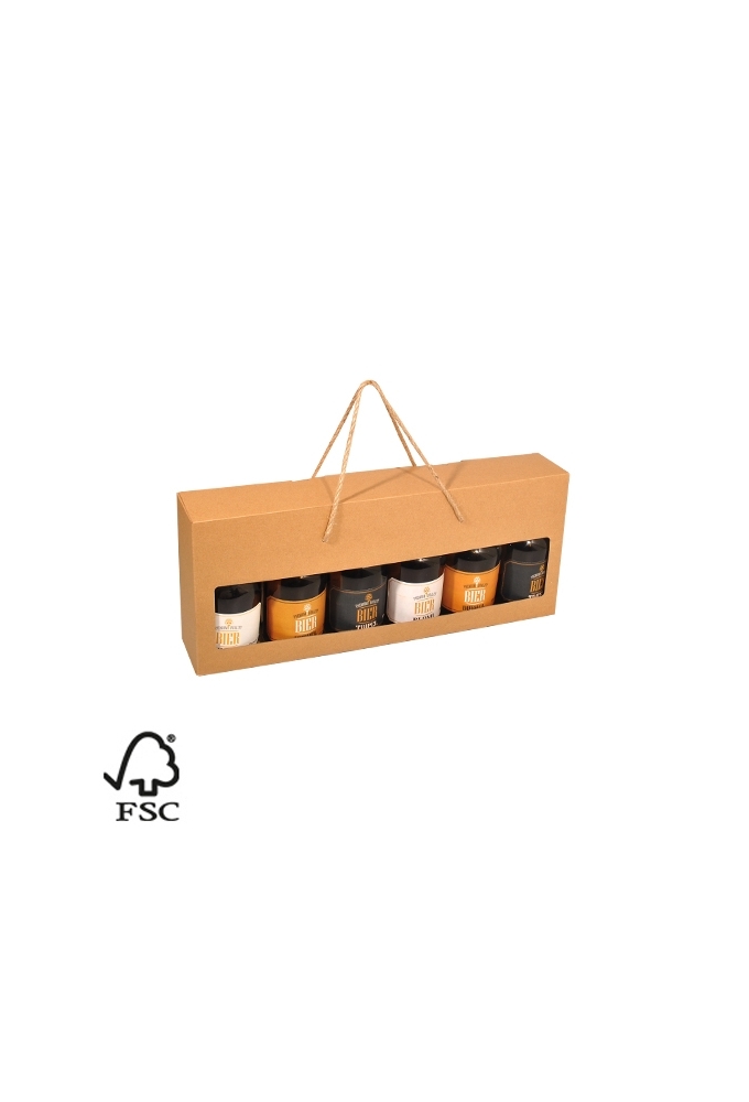 Bierverpakking Kraft 6 flesjes Met Koord Bier Dikbuik FSC® 50stuks