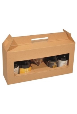 Bierverpakking Kraft Dikbuik 4 Flesjes Met Glas Draagmodel FSC® 50st