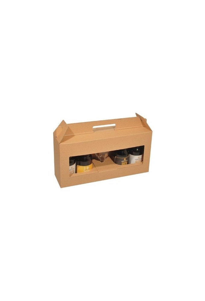 Bierverpakking Kraft Dikbuik 4 Flesjes Met Glas Draagmodel FSC® 50st