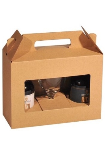 Bierverpakking Kraft voor 2 flesjes Bier Dikbuik & Glas FSC® 50stuks
