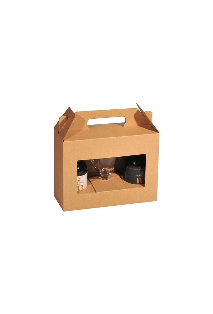 Bierverpakking Kraft voor 2 flesjes Bier Dikbuik & Glas FSC® 50stuks