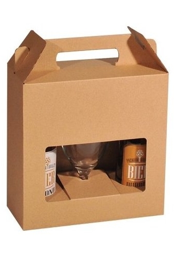 Bierverpakking Kraft voor 2 flesjes Bier en Glas 33cl FSC® 50stuks