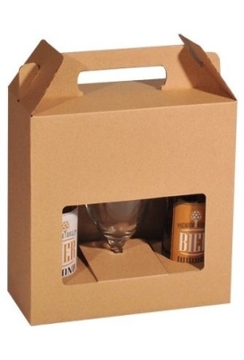 Bierverpakking Kraft voor 2 flesjes Bier en Glas 33cl FSC® 50stuks