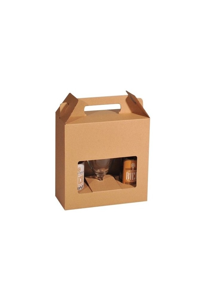 Bierverpakking Kraft voor 2 flesjes Bier en Glas 33cl FSC® 50stuks