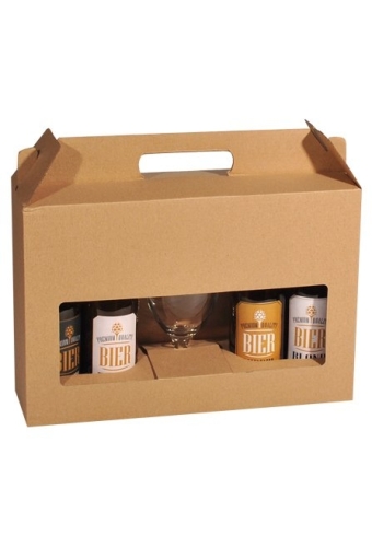Bierverpakking Kraft voor 4 flesjes Bier en Glas 33cl FSC® 50stuks