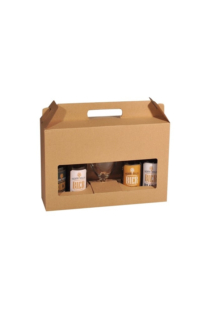 Bierverpakking Kraft voor 4 flesjes Bier en Glas 33cl FSC® 50stuks