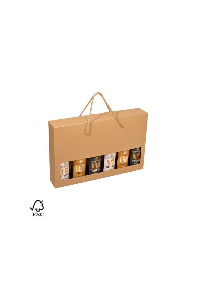 Bierverpakking Kraft voor 6 flesjes Bier 33cl met koord FSC® 50stuk