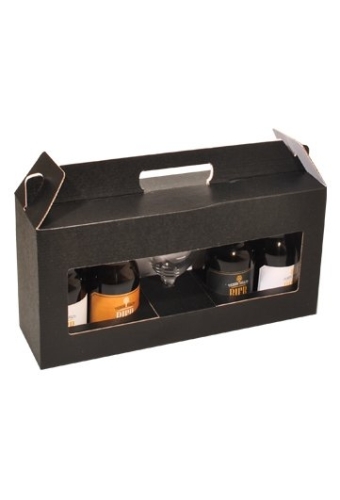 Bierverpakking Zwart Dikbuik 4 Flesjes Met Glas Draagmodel FSC® 50st
