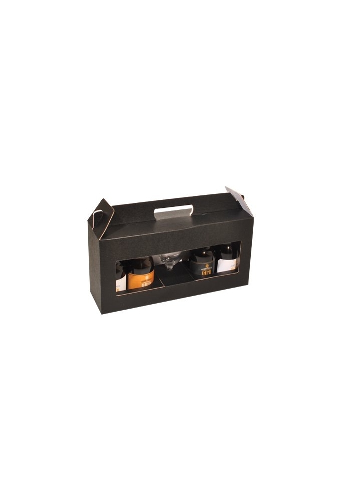 Bierverpakking Zwart Dikbuik 4 Flesjes Met Glas Draagmodel FSC® 50st