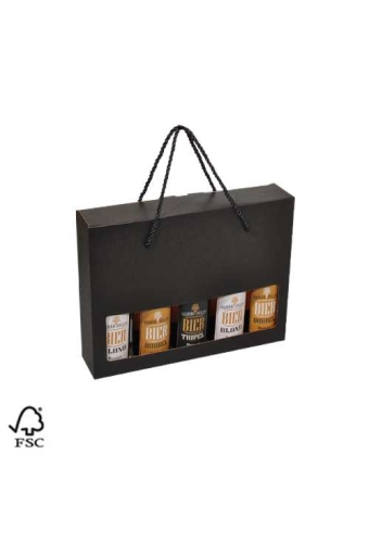 Bierverpakking Zwart Lino 5 Flesjes & Koord FSC® 50stuks