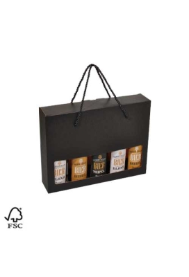 Bierverpakking Zwart Lino 5 Flesjes & Koord FSC® 50stuks