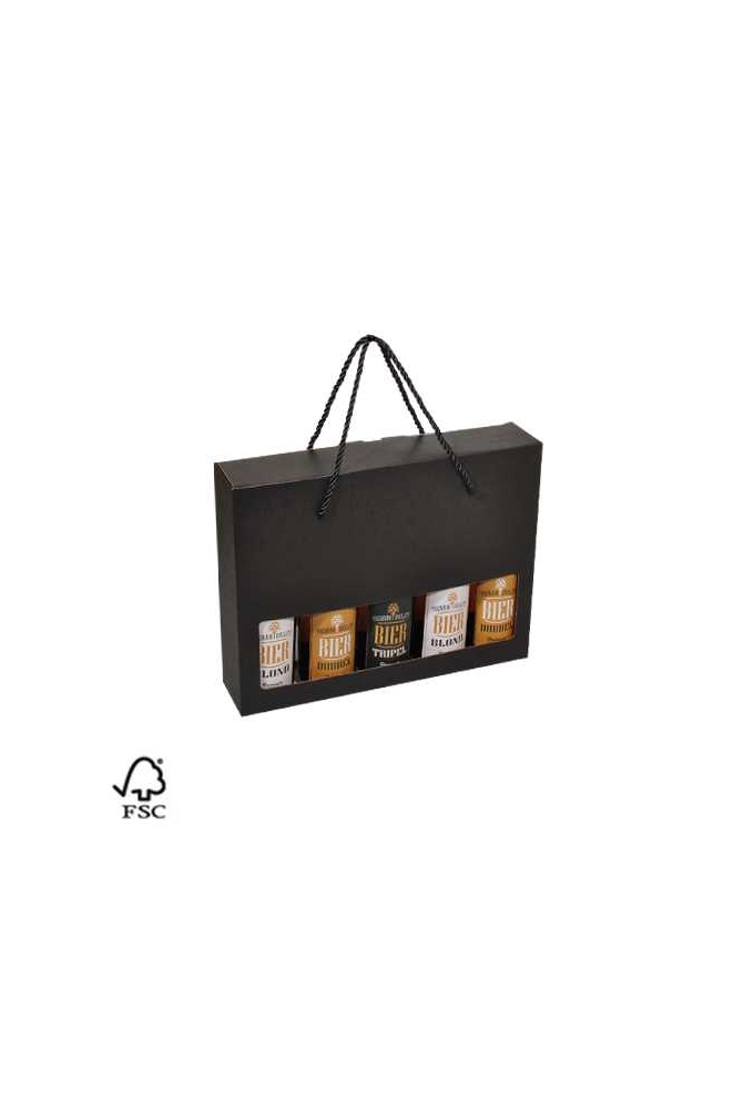 Bierverpakking Zwart Lino 5 Flesjes & Koord FSC® 50stuks