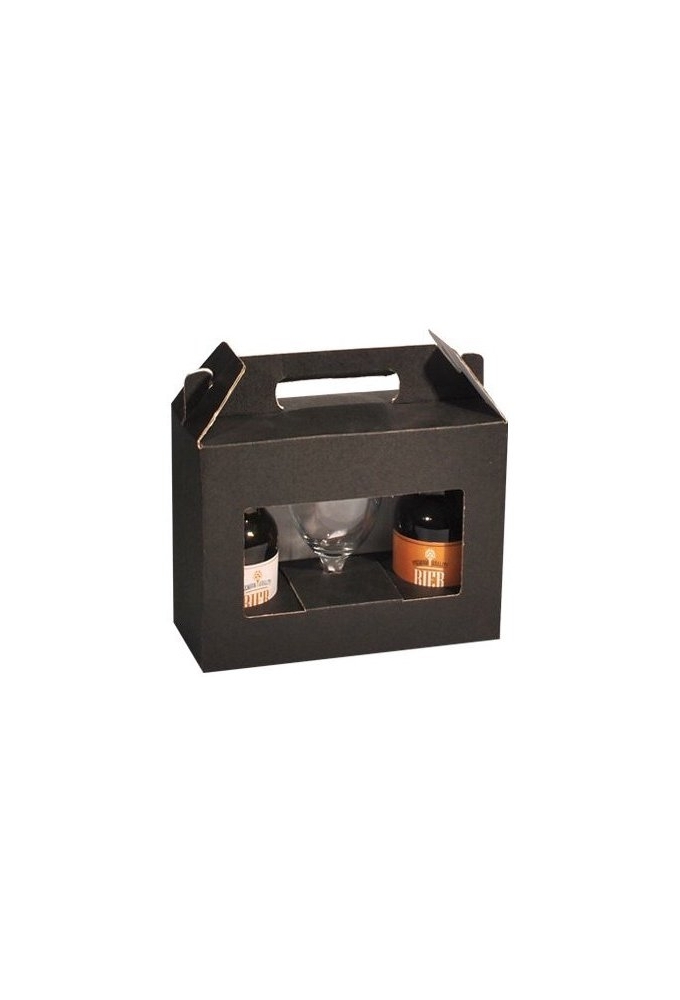Bierverpakking Zwart voor 2 flesjes Bier Dikbuik & Glas FSC® 50stuks
