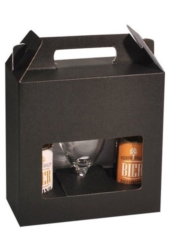 Bierverpakking Zwart voor 2 flesjes Bier en Glas 33cl FSC® 50stuks