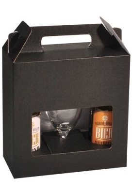 Bierverpakking Zwart voor 2 flesjes Bier en Glas 33cl FSC® 50stuks