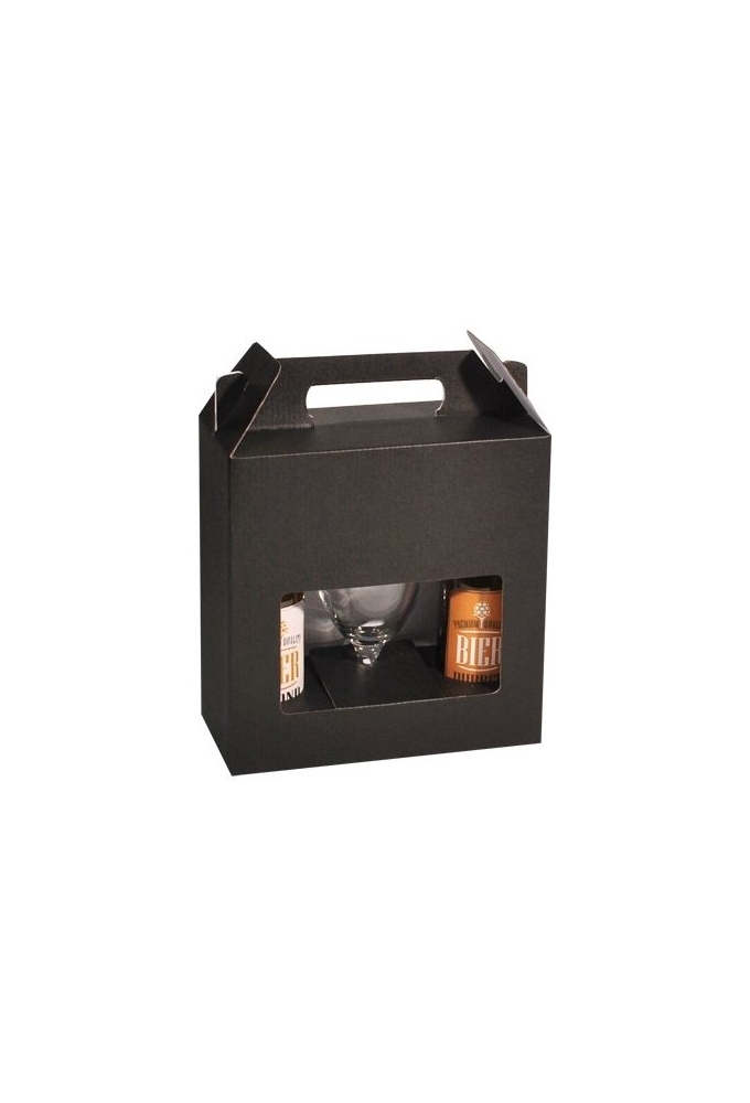 Bierverpakking Zwart voor 2 flesjes Bier en Glas 33cl FSC® 50stuks