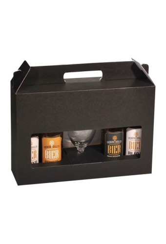 Bierverpakking Zwart voor 4 flesjes Bier en Glas 33cl FSC® 50stuks