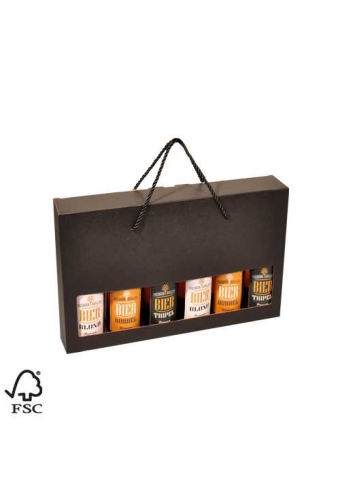 Bierverpakking Zwart voor 6 flesjes met Koord 33cl FSC® 50stuks