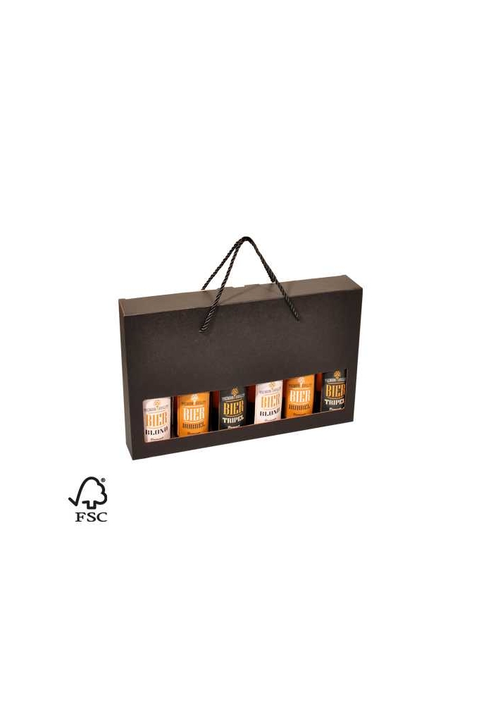 Bierverpakking Zwart voor 6 flesjes met Koord 33cl FSC® 50stuks