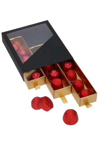 Bonbondoos 3 Ladeboxje Zwart Mat Goud Mat Laag FSC® 16x12.9x2.8cm 10st
