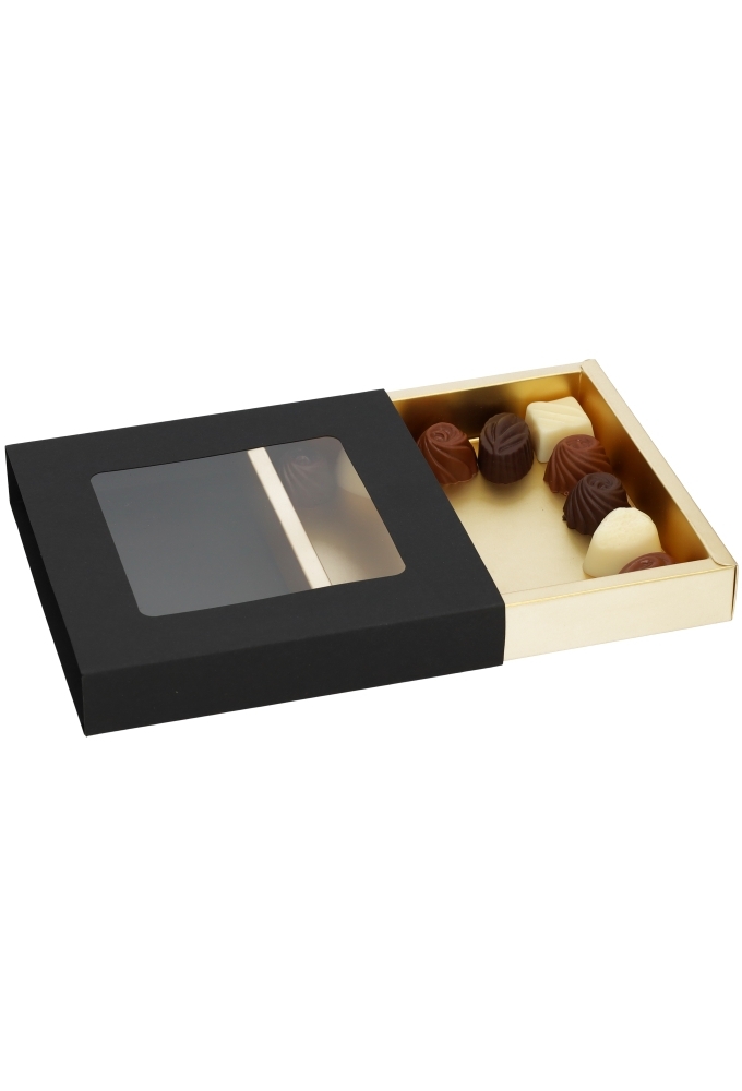 Bonbondoosjes & Schuifvenster Zwart Mat & Goud FSC® 15x15x2.7cm 10st