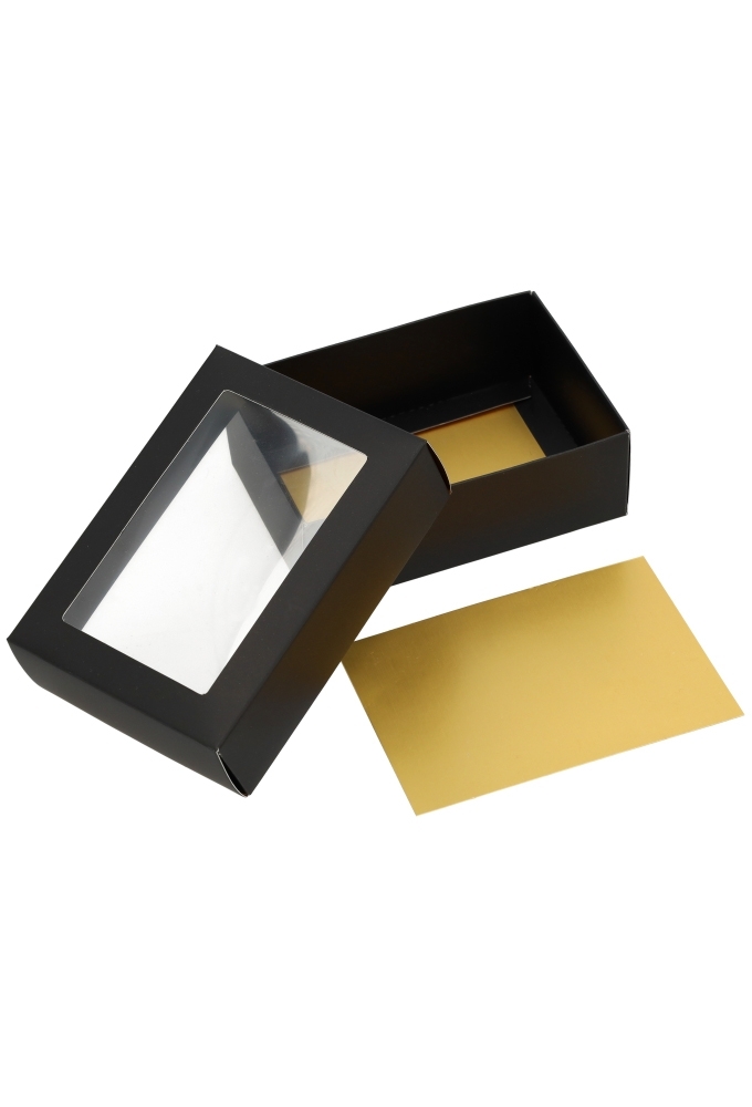 Geschenkdoos Brussel Zwart & Goud Met Venster FSC® 16.5x11x5.5cm 10st