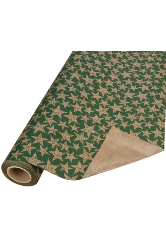 Kerstpapier Kraft Groen Stars 70cm x 25meter FSC® OP IS OP