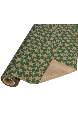 Kerstpapier Kraft Groen Stars 70cm x 25meter FSC® OP IS OP